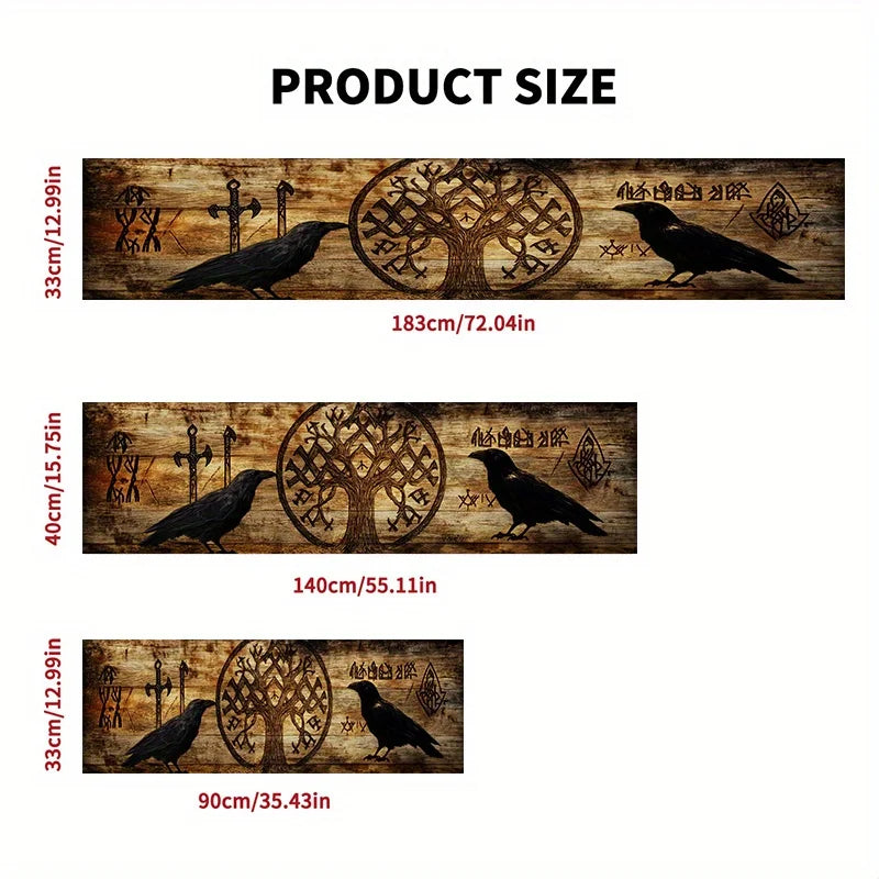 VIKAMA Scandinavian Viking Style Dark Vintage Table Flag Faux Wooden Raven Rune Tree Of Life Totem Table Decoration Table Flag