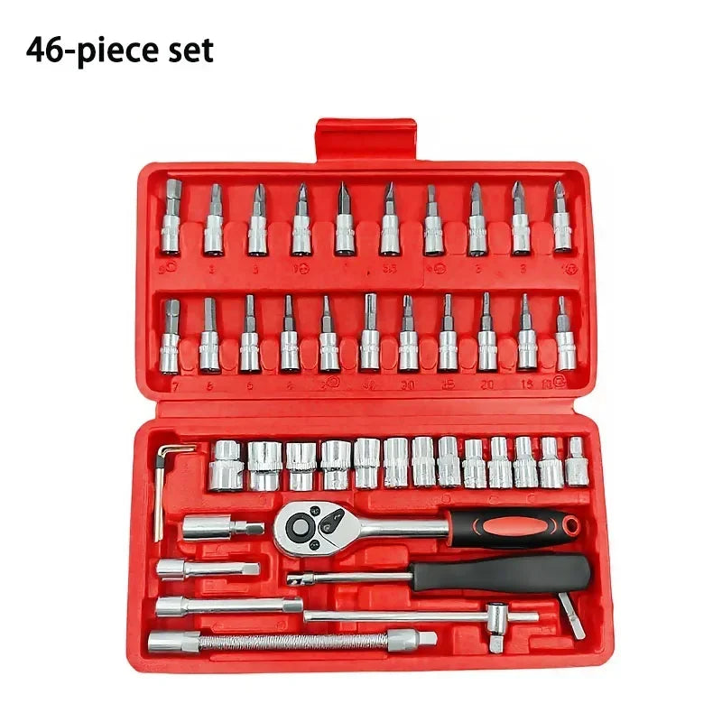 46pcs 1/4 Inch Drive Socket Set Ratchet Wrench Set Car Tool Kit, Bit Socket Wrench Set Metric Mechanic Tool Set Car accessories