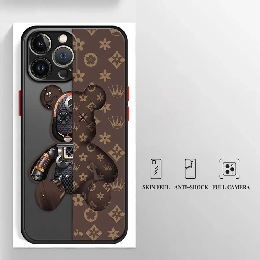 Fashionable Robot Bear Brand Phone Case for iPhone 16 15 11 12 13 14 Pro Max 16 Plus 12 Mini 7 8 XR XS 15Pro MAX 16e Cover