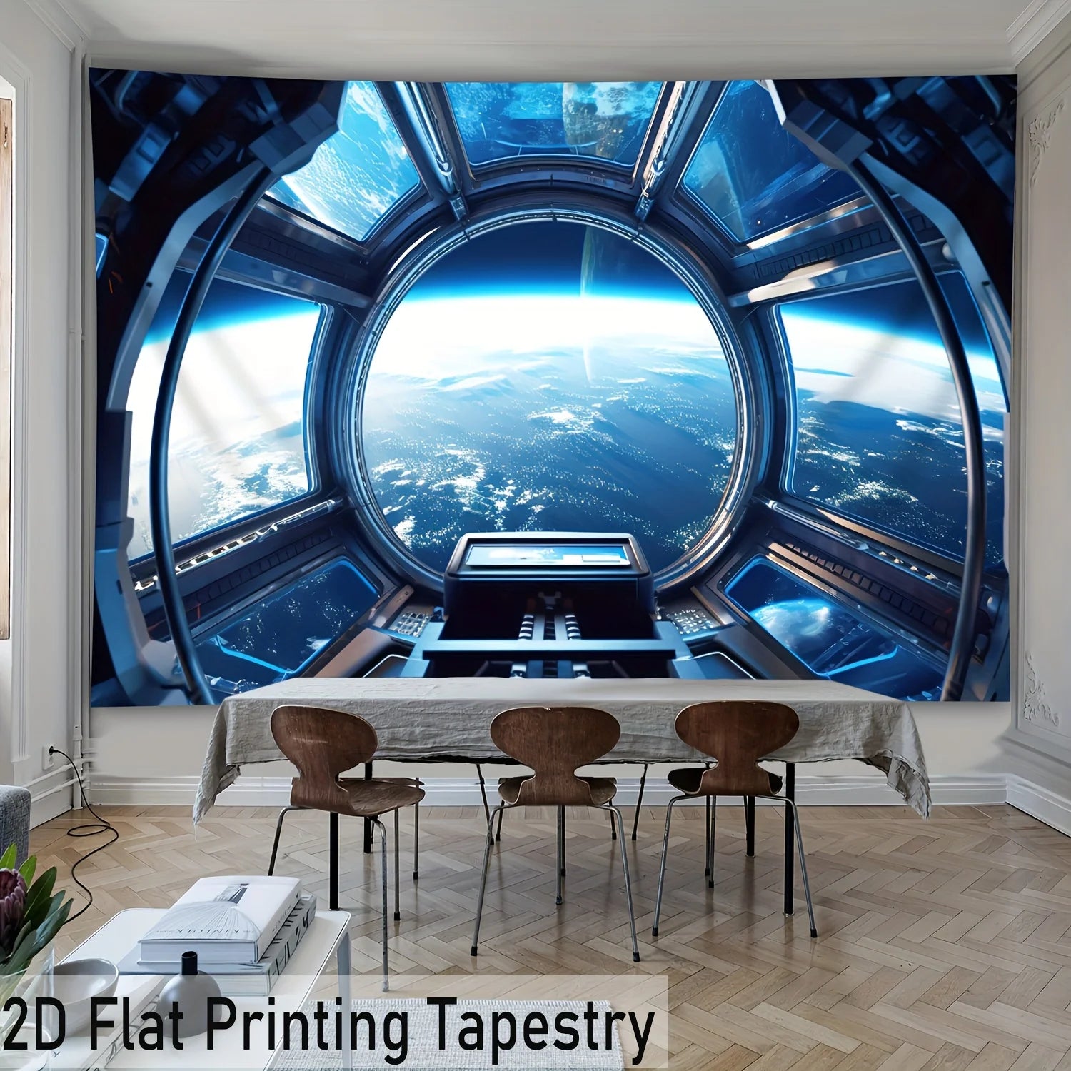 2D Flat Printing Galaxy Planet Tapestry, Large Space Universe Wall Art, Print Polyester Decor for Living Room Bedroom, HD Cosmic