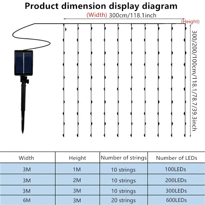 Outdoor Solar Curtain LED String Lights New Year Christmas Landscape Decorative Courtyard Atmosphere Light Holiday Garden Light