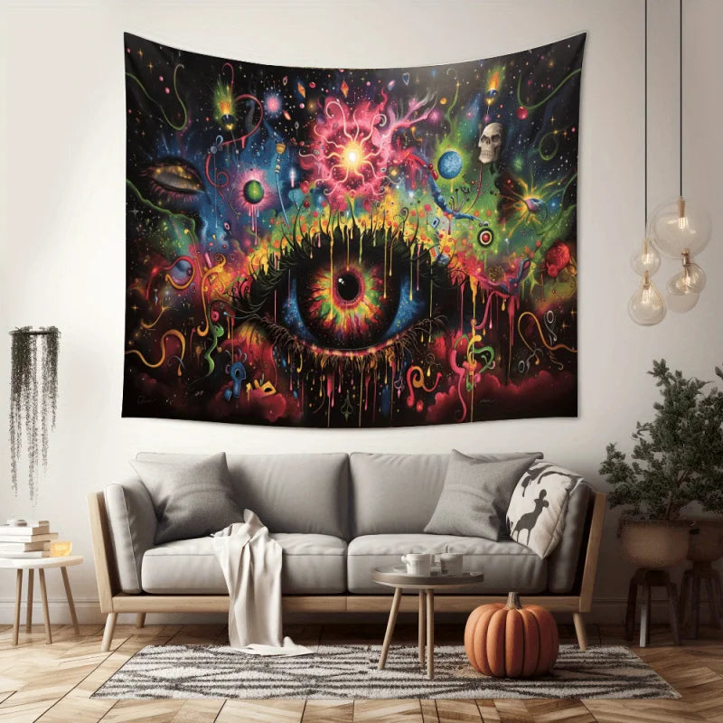 VIKAMA Psychedelic Eye Tapestry A Decorative Tapestry For The Living Room Or Bedroom In a Cyber-Mystical Style