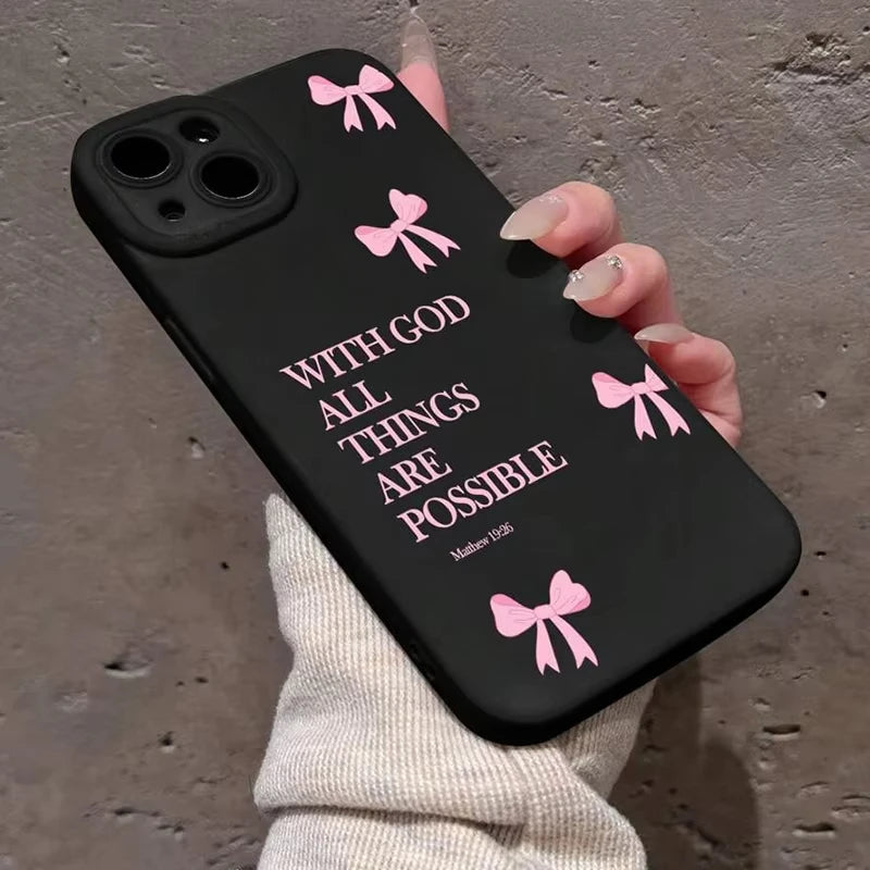 Minimalist Pink Girly Bow Slogan Phone Soft Case for iPhone 16E 16 15 14 13 12 11 Pro Max 13 12 Mini X XS XR 7 8 Plus SE2 Cover