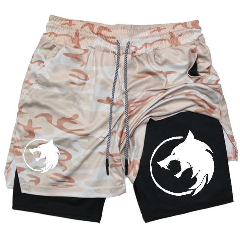 2026 Men's Breathable Gothic Wolf Pattern Shorts Summer Quick drying Sports Fitness Dual purpose Running Shorts Beach Shorts