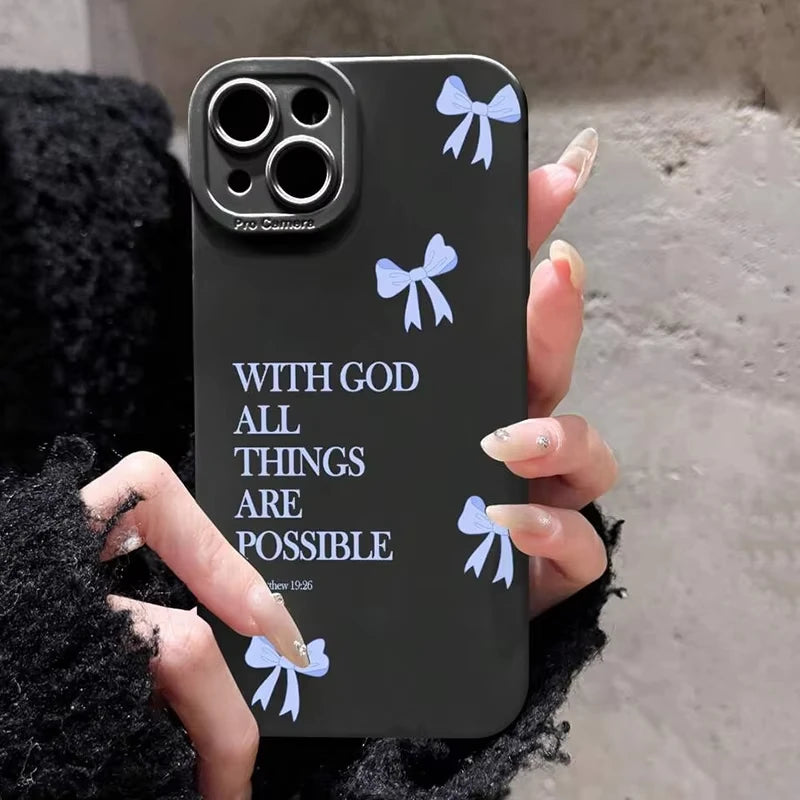 Minimalist Pink Girly Bow Slogan Phone Soft Case for iPhone 16E 16 15 14 13 12 11 Pro Max 13 12 Mini X XS XR 7 8 Plus SE2 Cover
