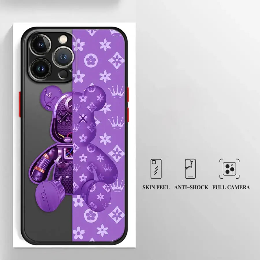 Fashionable Robot Bear Brand Phone Case for iPhone 16 15 11 12 13 14 Pro Max 16 Plus 12 Mini 7 8 XR XS 15Pro MAX 16e Cover