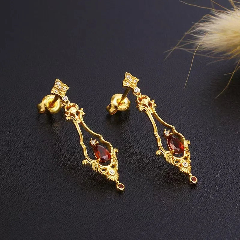 Art Deco Style 925 Sterling Silver Natural Garnet Ear Dangle Drop Earrings Luxury Semi-precious Stone Fine Jewelry Retail/Custom