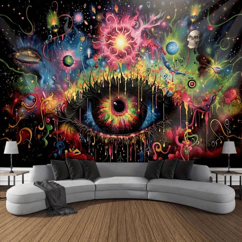 VIKAMA Psychedelic Eye Tapestry A Decorative Tapestry For The Living Room Or Bedroom In a Cyber-Mystical Style