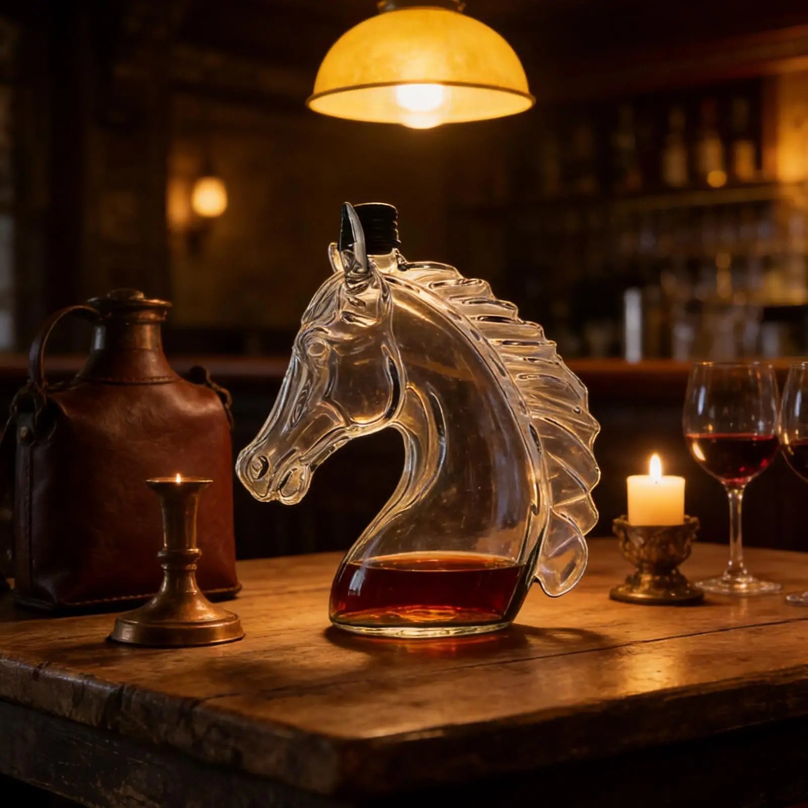 Whiskey Decanter 350ml Horse Head Shape Bar Tool Glass Whiskey Wine Decanter Bottle for Father Men Husband Dad Boyfriend Him