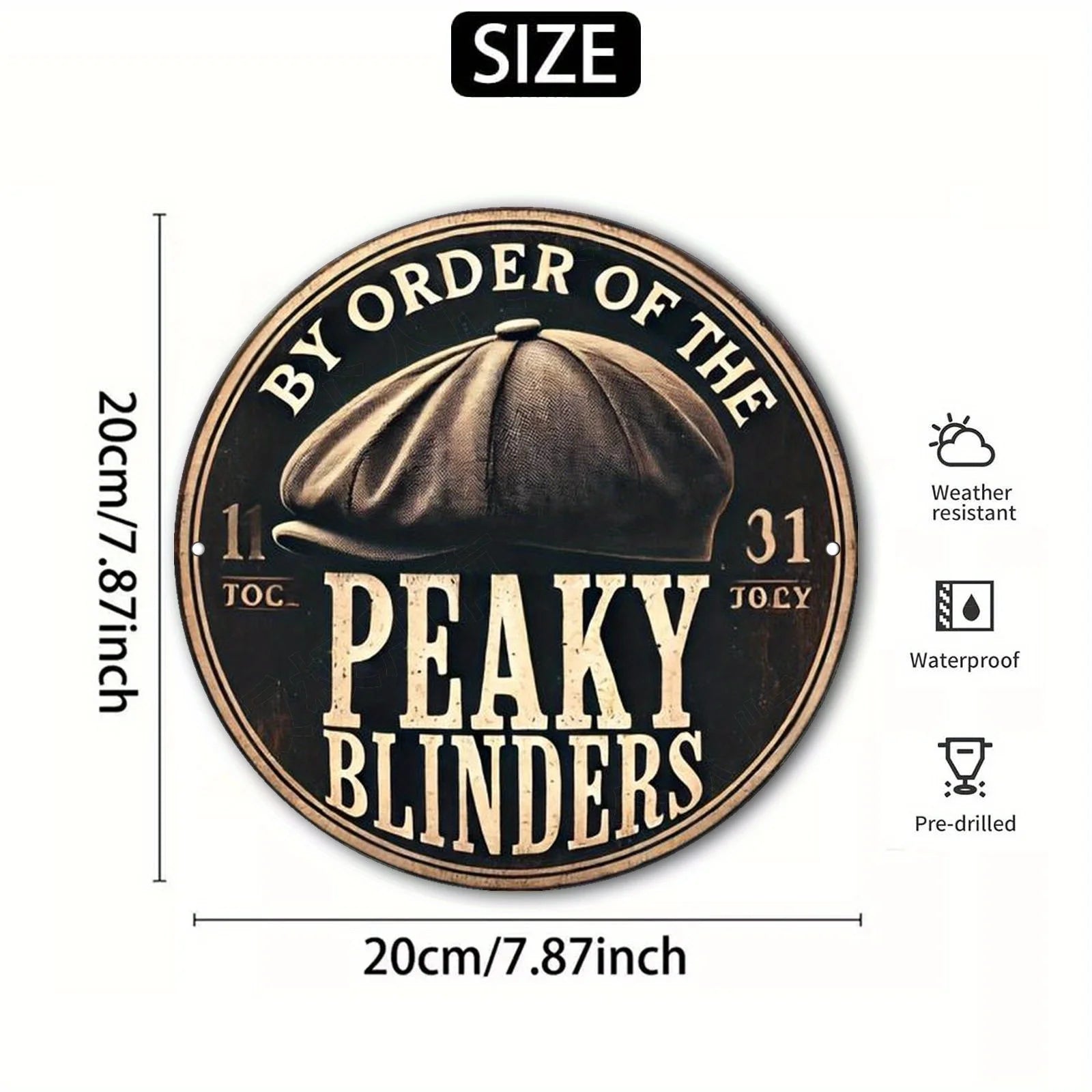 2D Flat, 1pc Vintage British-Inspired Aluminum Metal Wall Art Sign - Circular Retro Decor with "By Order of The Peaky Blinders"