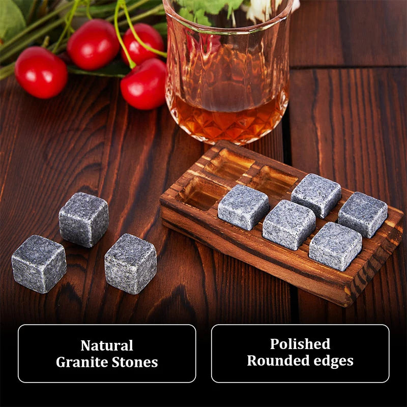 Set 8 Pcs Granite Ice Cubes+ 2 Pcs Cups For Whisky In Wooden Bottle Box Present For Dad Father'S Day Gift For Men Whiskey Stones