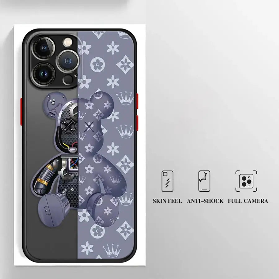Fashionable Robot Bear Brand Phone Case for iPhone 16 15 11 12 13 14 Pro Max 16 Plus 12 Mini 7 8 XR XS 15Pro MAX 16e Cover