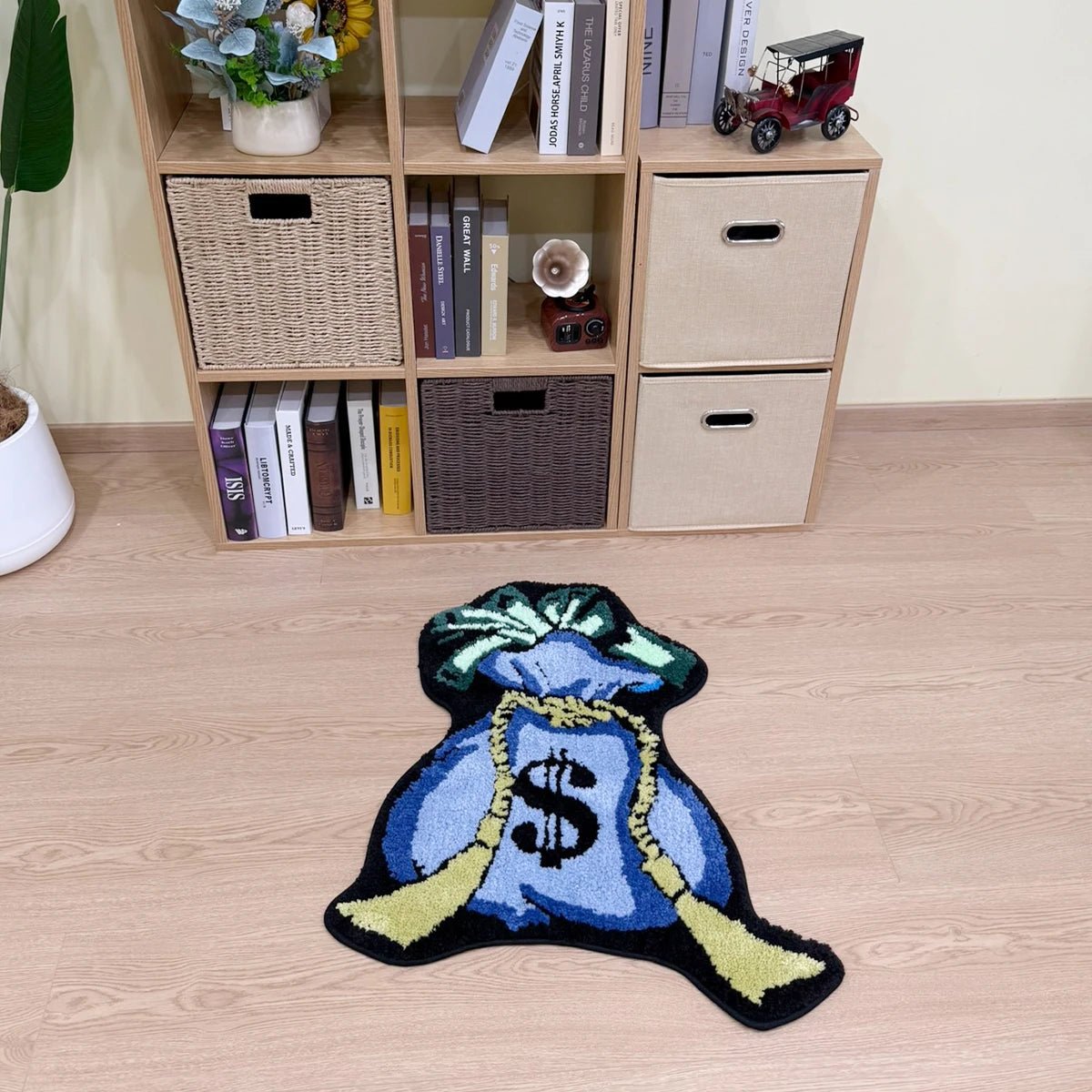 Blue Money Bag Tufted Rug Bedroom Aesthetics Rug Minimalist Tufted Rug Housewarming Gift Handmade Beside Rug Gift Home Decor