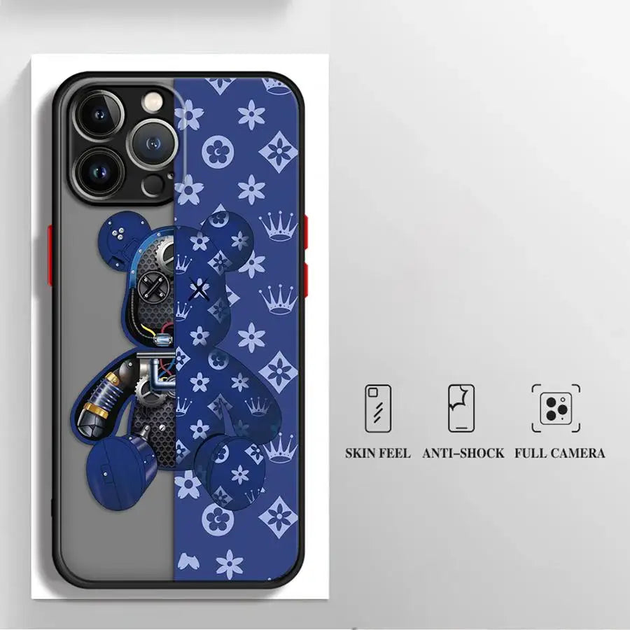 Fashionable Robot Bear Brand Phone Case for iPhone 16 15 11 12 13 14 Pro Max 16 Plus 12 Mini 7 8 XR XS 15Pro MAX 16e Cover