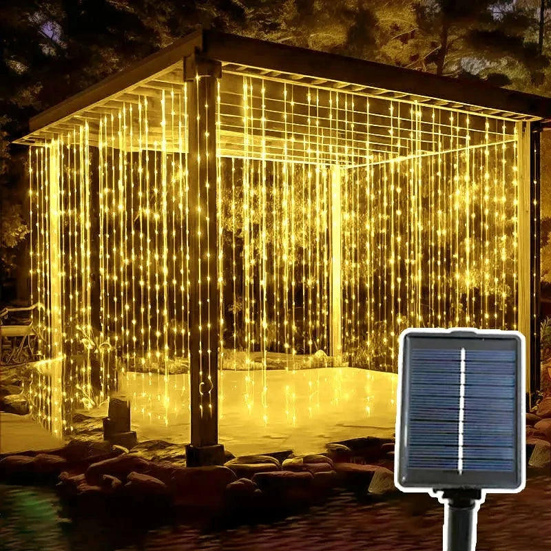 Outdoor Solar Curtain LED String Lights New Year Christmas Landscape Decorative Courtyard Atmosphere Light Holiday Garden Light