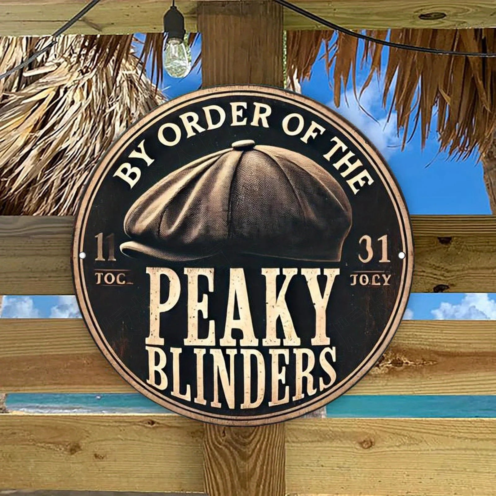 2D Flat, 1pc Vintage British-Inspired Aluminum Metal Wall Art Sign - Circular Retro Decor with "By Order of The Peaky Blinders"