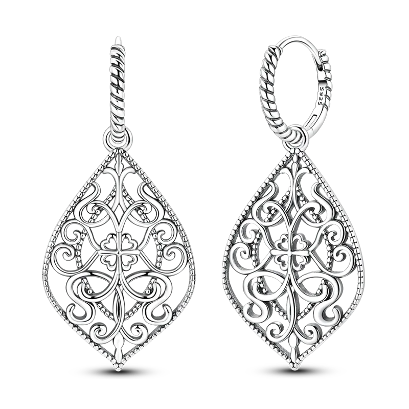 925 Sterling Silver Filigree Earrings Italian Filigrana Lace Drop Hoop Hypoallergenic For Women Party Wedding Versatile Jewelry