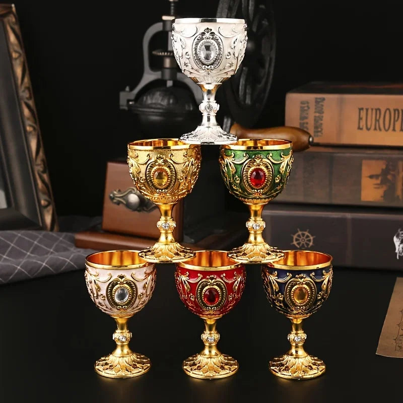 Vintage Holy Grail Medieval Goblet Hand Engraved Metal Wine Glass European Style Home Bar Drinkware Dining Room and Home Decor