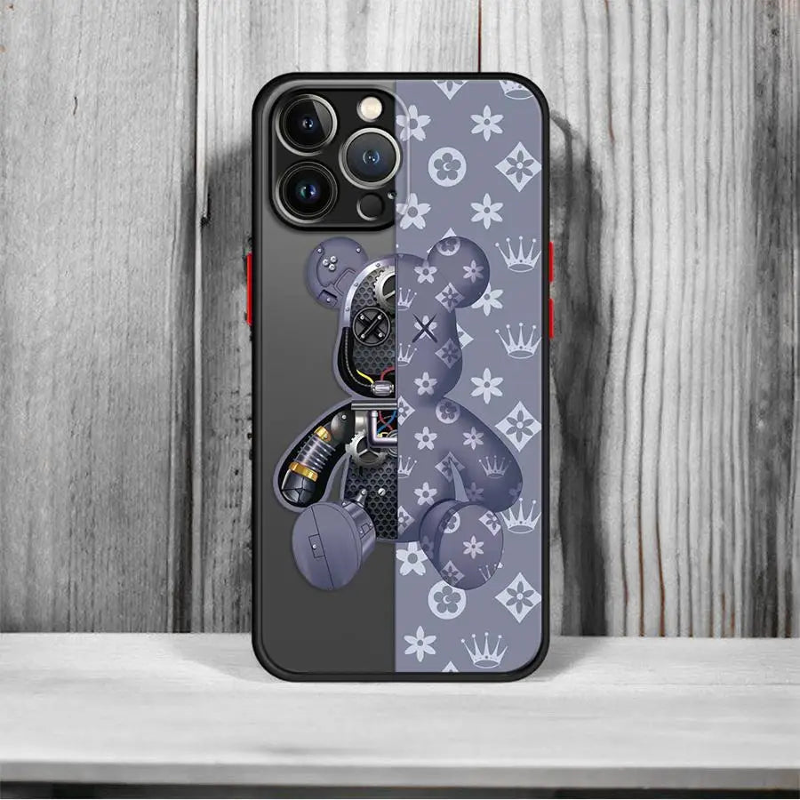 Fashionable Robot Bear Brand Phone Case for iPhone 16 15 11 12 13 14 Pro Max 16 Plus 12 Mini 7 8 XR XS 15Pro MAX 16e Cover