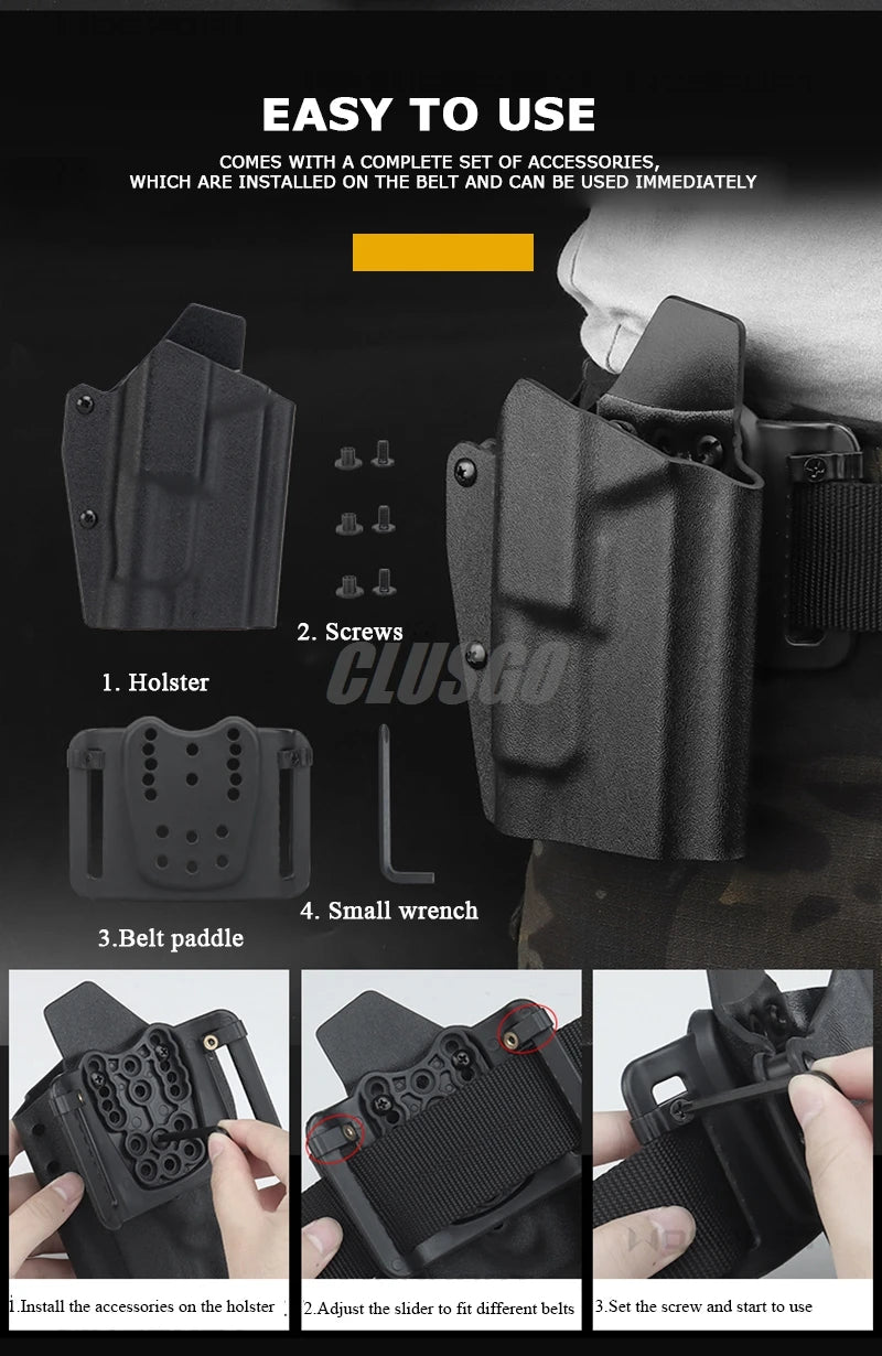 Kydex Tactical Pistol Gun Holster for GL17 19 19X 45 TLR-1 Flashlight Holster Quick Draw Hunting Belt Waist Holster