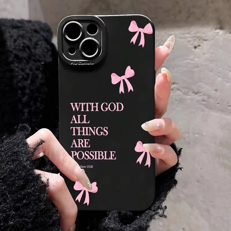 Minimalist Pink Girly Bow Slogan Phone Soft Case for iPhone 16E 16 15 14 13 12 11 Pro Max 13 12 Mini X XS XR 7 8 Plus SE2 Cover