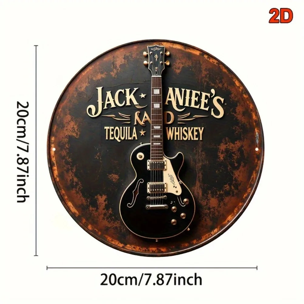 2D Flat, 1pc Vintage Guitar & Tequila Whiskey Metal Wall Decor - Retro Bar Sign with Electric Guitar Art - Rustic Country Music