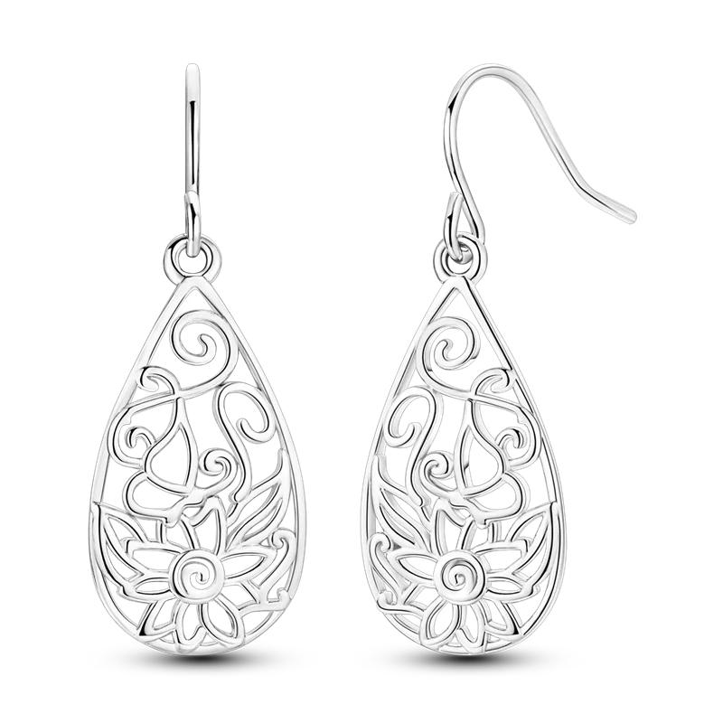 925 Sterling Silver Filigree Earrings Italian Filigrana Lace Drop Hoop Hypoallergenic For Women Party Wedding Versatile Jewelry