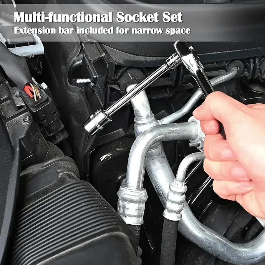 46pcs 1/4 Inch Drive Socket Set Ratchet Wrench Set Car Tool Kit, Bit Socket Wrench Set Metric Mechanic Tool Set Car accessories