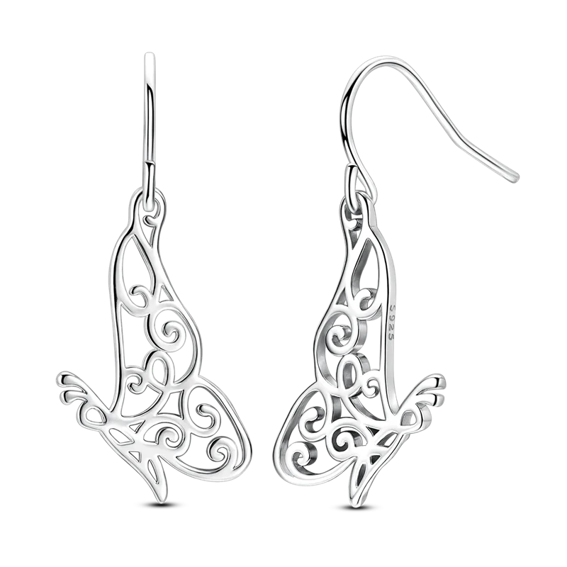 925 Sterling Silver Filigree Earrings Italian Filigrana Lace Drop Hoop Hypoallergenic For Women Party Wedding Versatile Jewelry