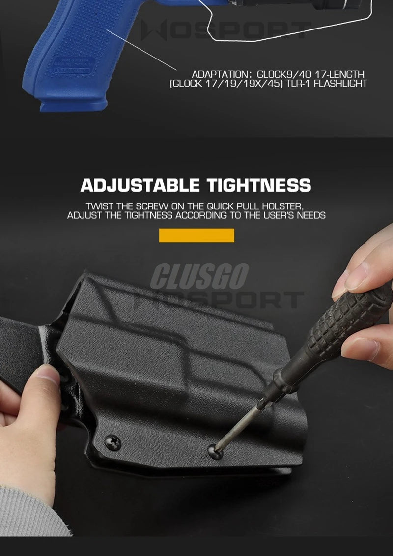 Kydex Tactical Pistol Gun Holster for GL17 19 19X 45 TLR-1 Flashlight Holster Quick Draw Hunting Belt Waist Holster