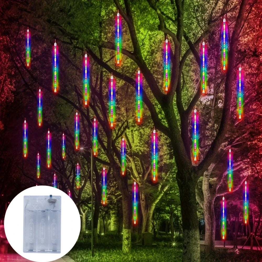30cm 8Tubes LED Meteor Shower Lights AA Battery Indoor/Outdoor Decor for Trees, Yards, Gardens, Parties, Christmas, Halloween