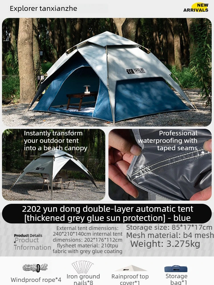 2-3 Person Waterproof Camping Tent Layer Automatic Pop Up Tent 4 Season Portable Oxford Tent Park Beach Outdoor Hiking Travel
