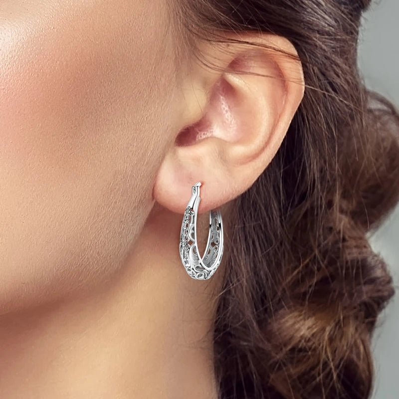 925 Sterling Silver Filigree Earrings Italian Filigrana Lace Drop Hoop Hypoallergenic For Women Party Wedding Versatile Jewelry