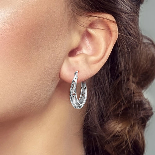 925 Sterling Silver Filigree Earrings Italian Filigrana Lace Drop Hoop Hypoallergenic For Women Party Wedding Versatile Jewelry