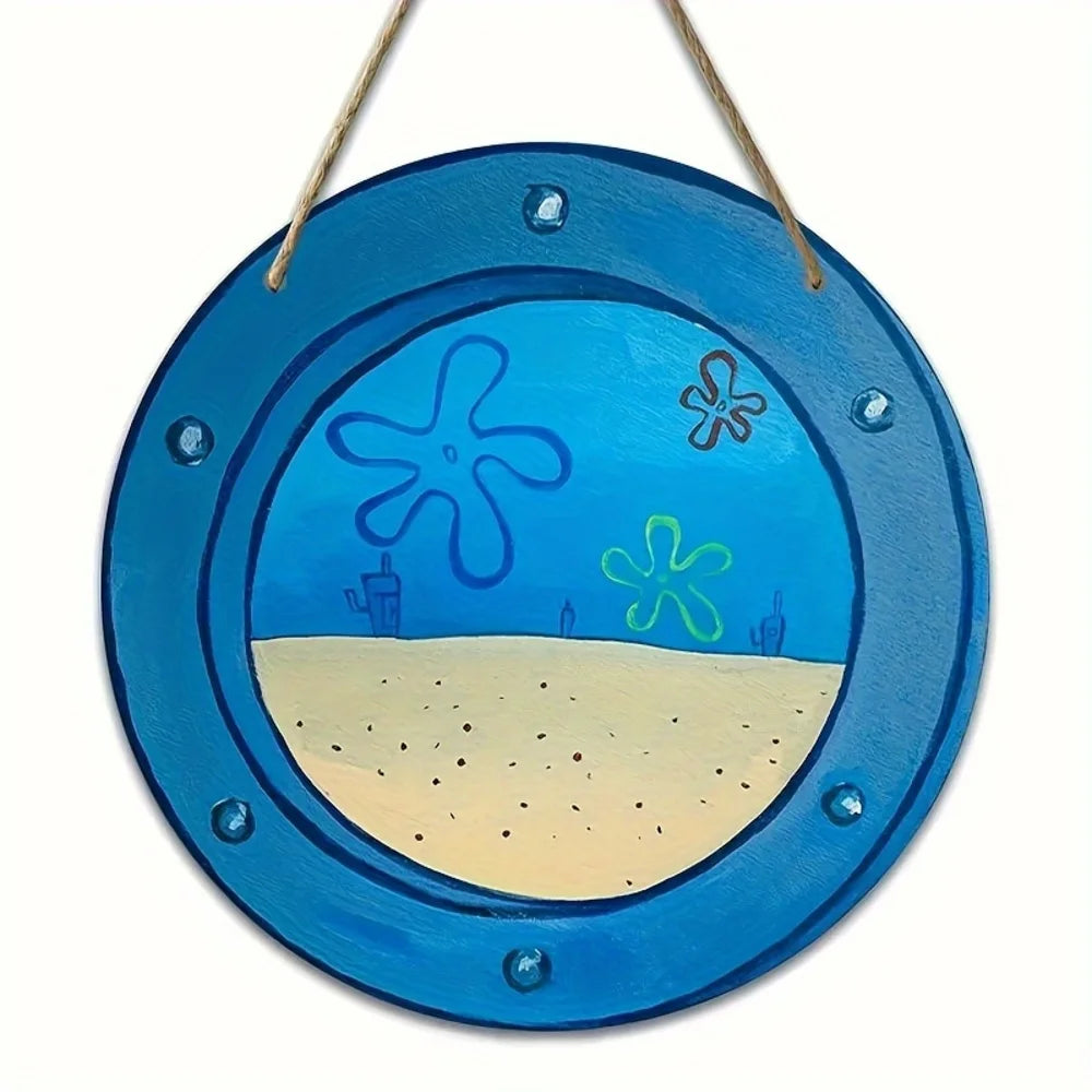 Charming Jellyfish Ocean Theme Wooden Signage -8 Inch Round Country Style Farmhouse Decoration for Kitchen and Cafe Wall