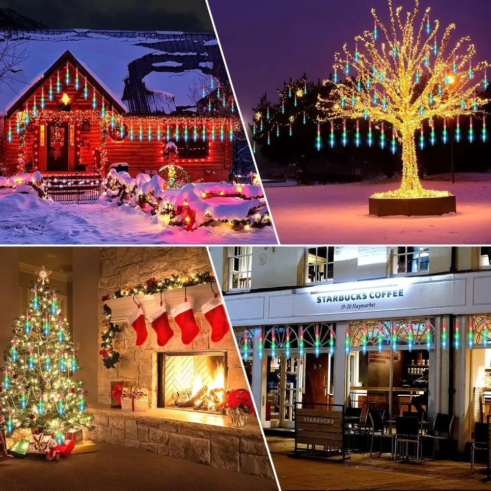 30cm 8Tubes LED Meteor Shower Lights AA Battery Indoor/Outdoor Decor for Trees, Yards, Gardens, Parties, Christmas, Halloween