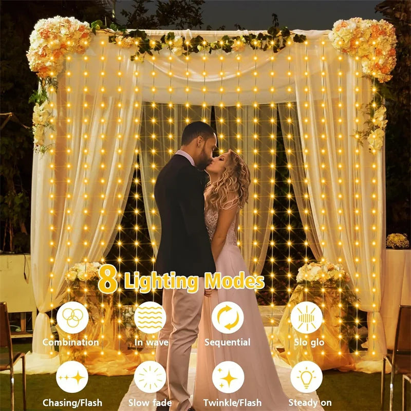 Outdoor Solar Curtain LED String Lights New Year Christmas Landscape Decorative Courtyard Atmosphere Light Holiday Garden Light