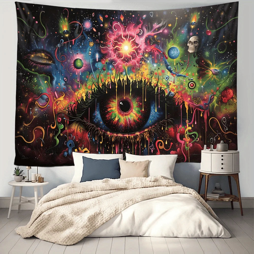 VIKAMA Psychedelic Eye Tapestry A Decorative Tapestry For The Living Room Or Bedroom In a Cyber-Mystical Style