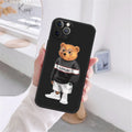 Cute Bear Fashion Brand Protective Cover Phone Case For iPhone 17 16 15 14 13 12 11 Pro Max 17AIR 14 15 16 Plus Black soft shell