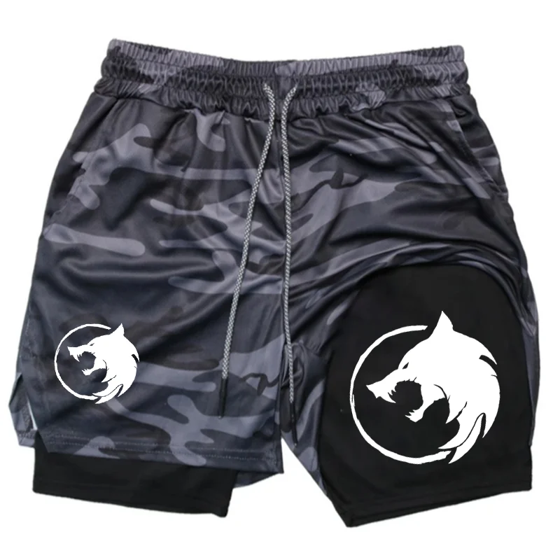 2026 Men's Breathable Gothic Wolf Pattern Shorts Summer Quick drying Sports Fitness Dual purpose Running Shorts Beach Shorts