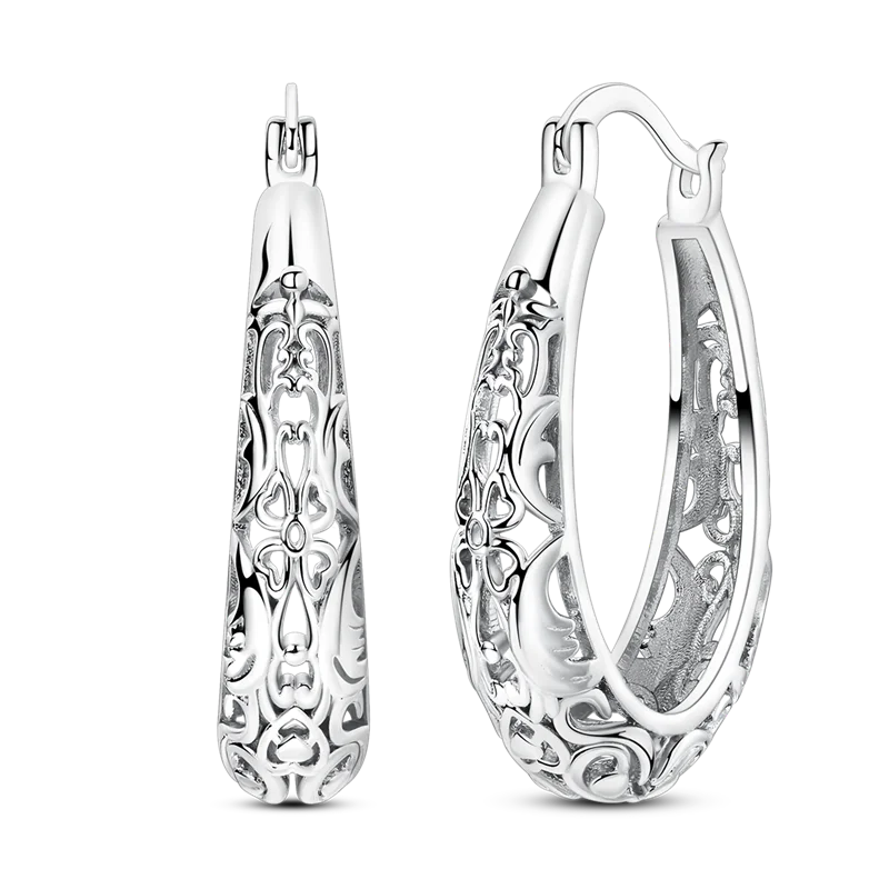 925 Sterling Silver Filigree Earrings Italian Filigrana Lace Drop Hoop Hypoallergenic For Women Party Wedding Versatile Jewelry