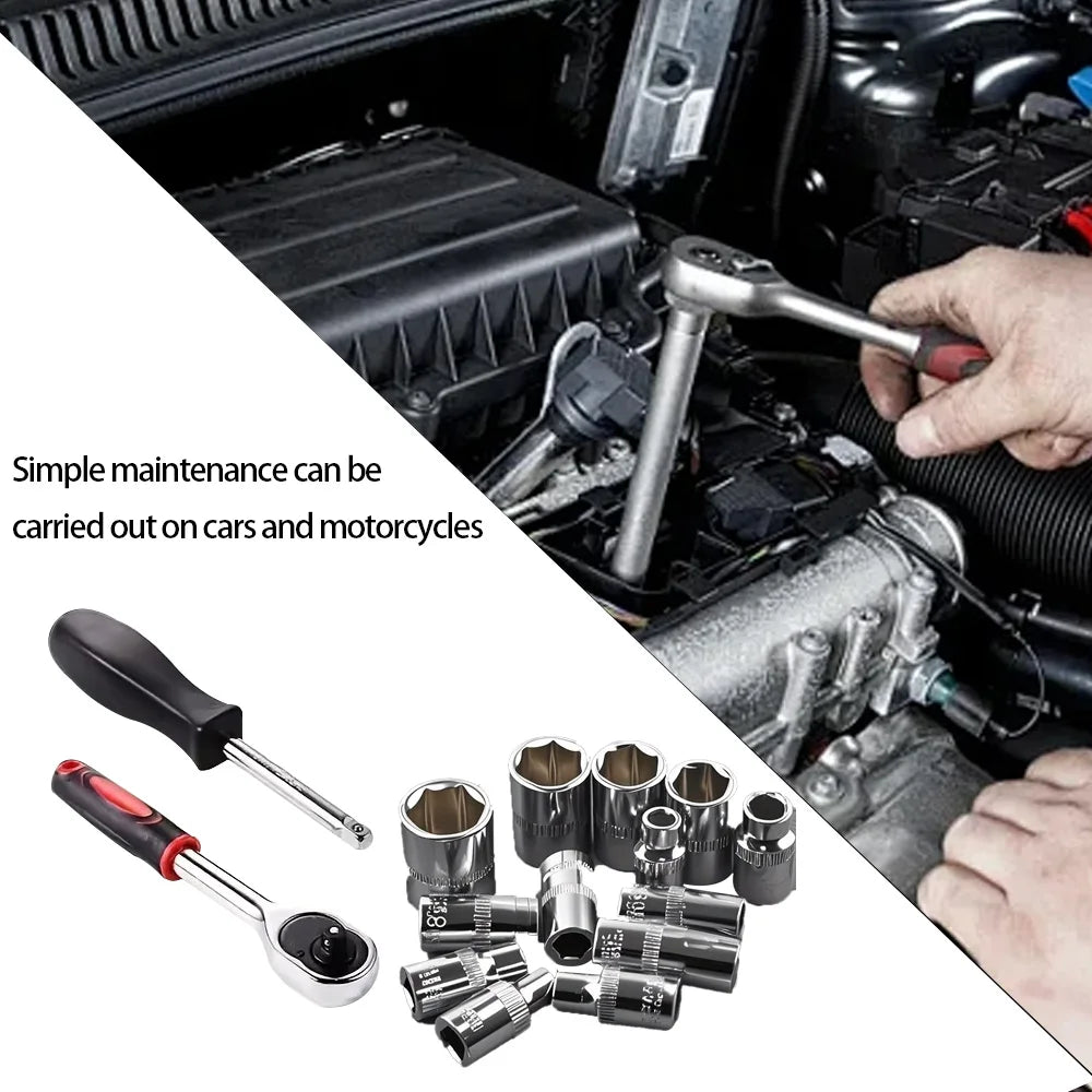 46pcs 1/4 Inch Drive Socket Set Ratchet Wrench Set Car Tool Kit, Bit Socket Wrench Set Metric Mechanic Tool Set Car accessories