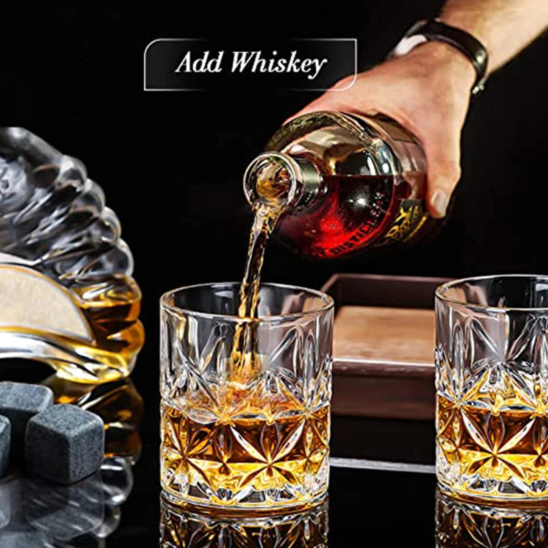 Father'S Day Gift For Men Whiskey Stones Set 8 Pcs Granite Ice Cubes+ 2 Pcs Cups For Whisky In Wooden Bottle Box Present For Dad