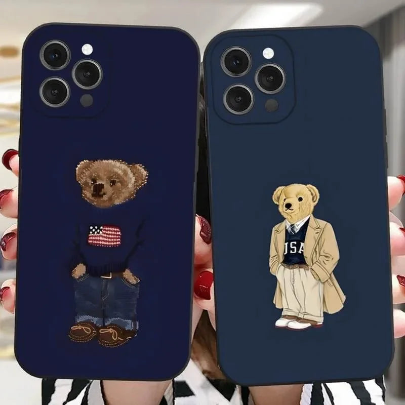 Fashion Cartoon Bear Phone Case For iPhone 17 16 15 11 12 14 13 Pro Max Mini X XS XR 7 Plus 16E Air Shockproof Soft Cover Fundas