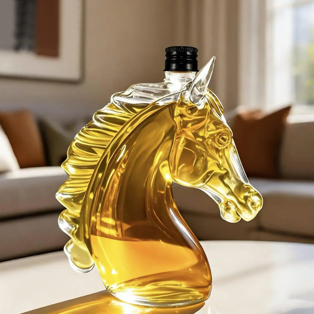 Whiskey Decanter 350ml Horse Head Shape Bar Tool Glass Whiskey Wine Decanter Bottle for Father Men Husband Dad Boyfriend Him