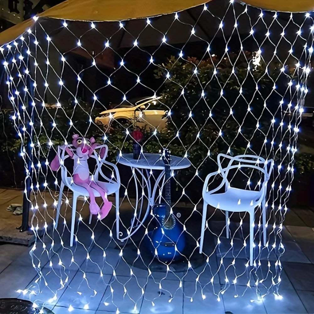 LED Mesh String Lights, 3mX2m String Lights with 8 Modes, European Plug Christmas Outdoor Lights Mesh Fairy Light Garland
