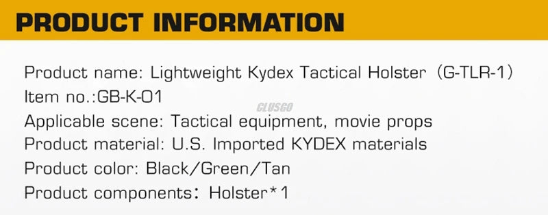 Kydex Tactical Pistol Gun Holster for GL17 19 19X 45 TLR-1 Flashlight Holster Quick Draw Hunting Belt Waist Holster