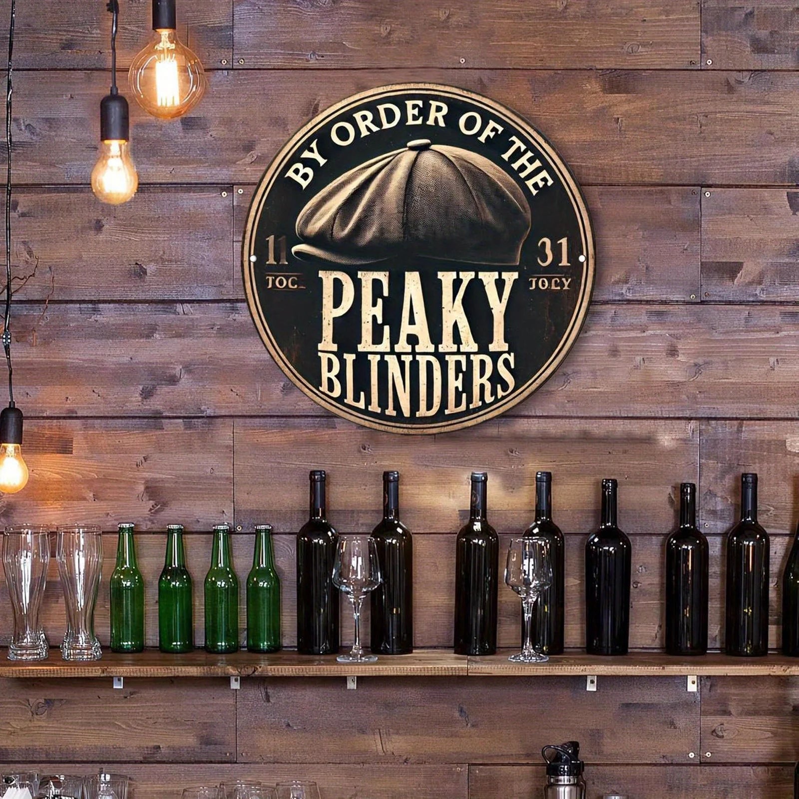 2D Flat, 1pc Vintage British-Inspired Aluminum Metal Wall Art Sign - Circular Retro Decor with "By Order of The Peaky Blinders"