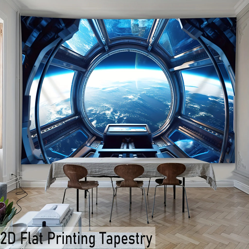 2D Flat Printing Galaxy Planet Tapestry, Large Space Universe Wall Art, Print Polyester Decor for Living Room Bedroom, HD Cosmic