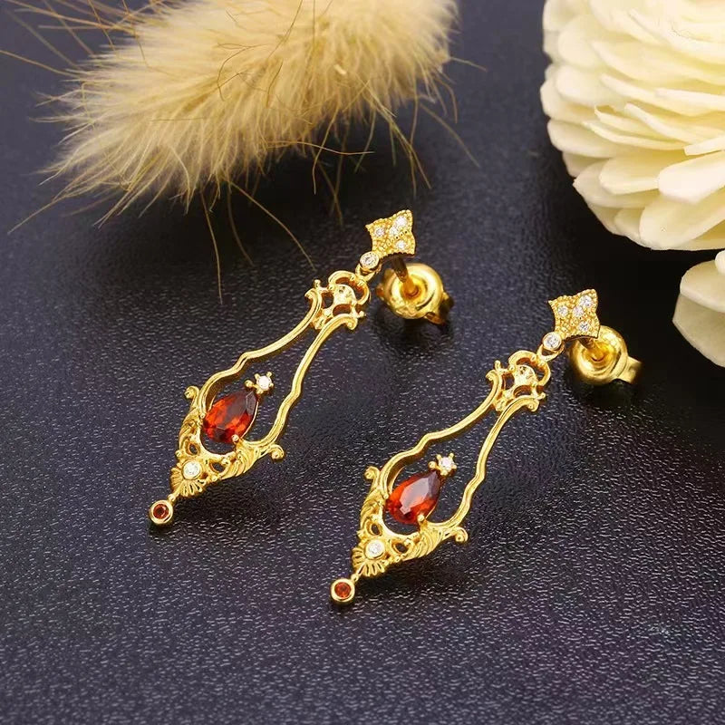 Art Deco Style 925 Sterling Silver Natural Garnet Ear Dangle Drop Earrings Luxury Semi-precious Stone Fine Jewelry Retail/Custom